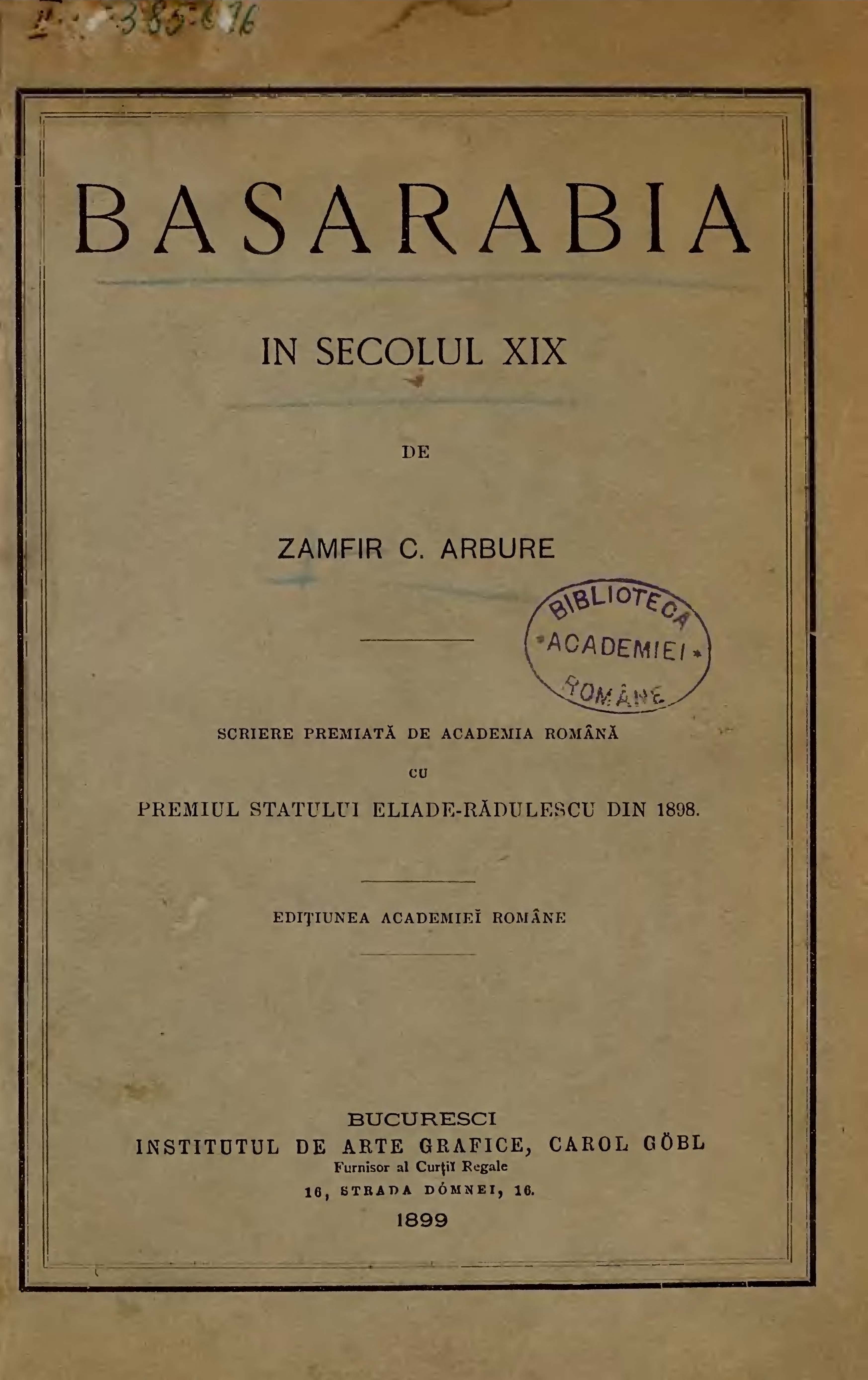Zamfir Arbore Basarabia în secolul 19